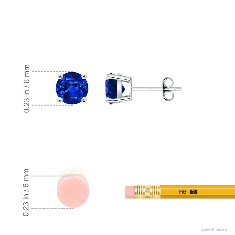 6mm AAAA Round Blue Sapphire Stud Earrings in P950 Platinum ruler