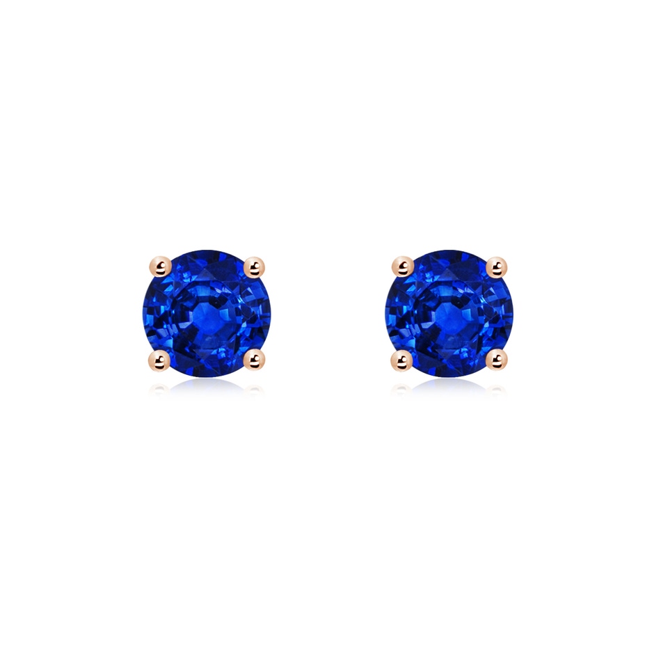 6mm AAAA Round Blue Sapphire Stud Earrings in Rose Gold 