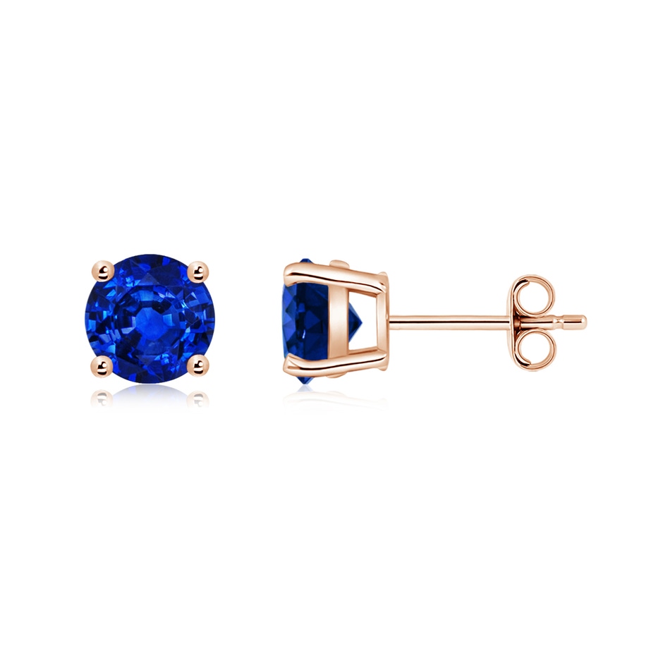 6mm AAAA Round Blue Sapphire Stud Earrings in Rose Gold side 199