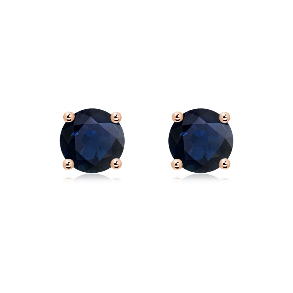 7mm A Round Blue Sapphire Stud Earrings in Rose Gold 