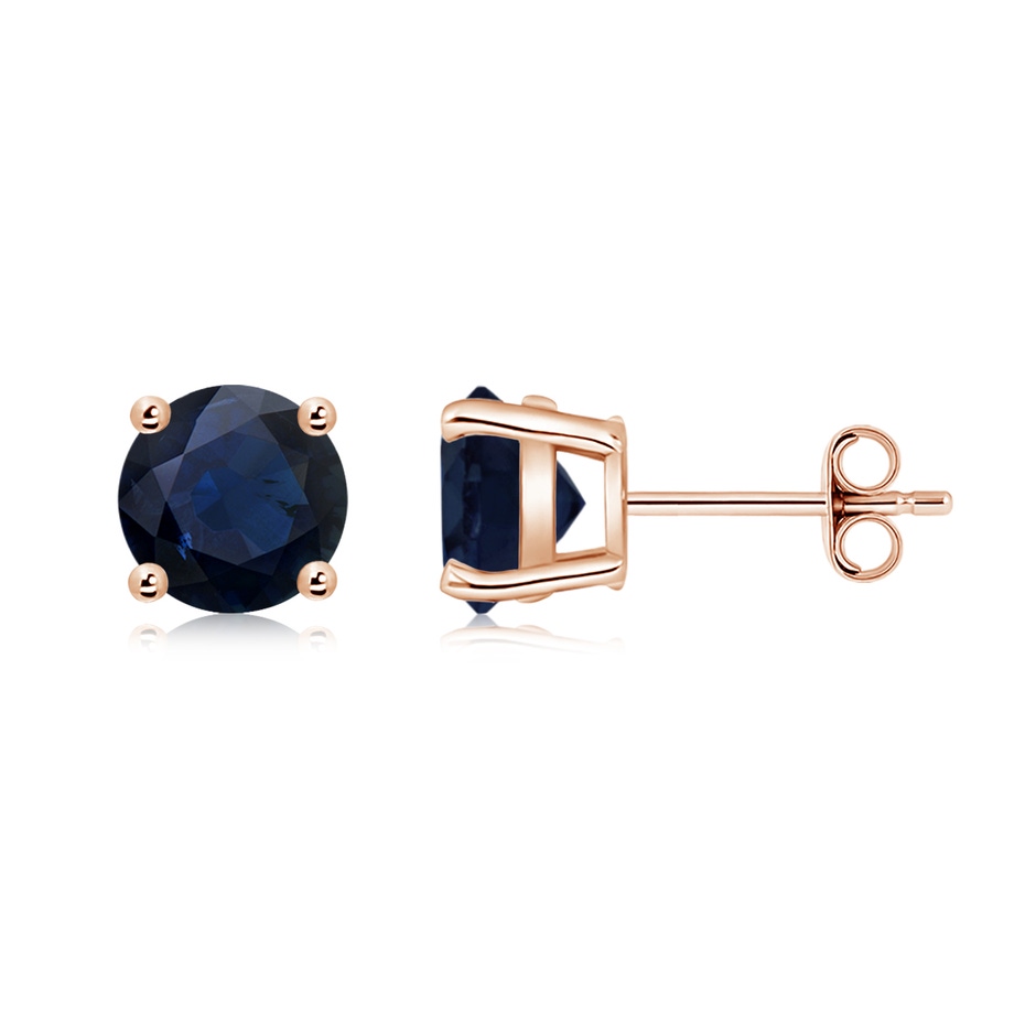 7mm A Round Blue Sapphire Stud Earrings in Rose Gold side 199