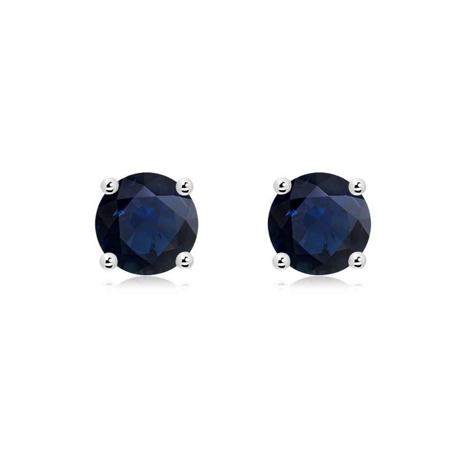 7mm A Round Blue Sapphire Stud Earrings in White Gold 