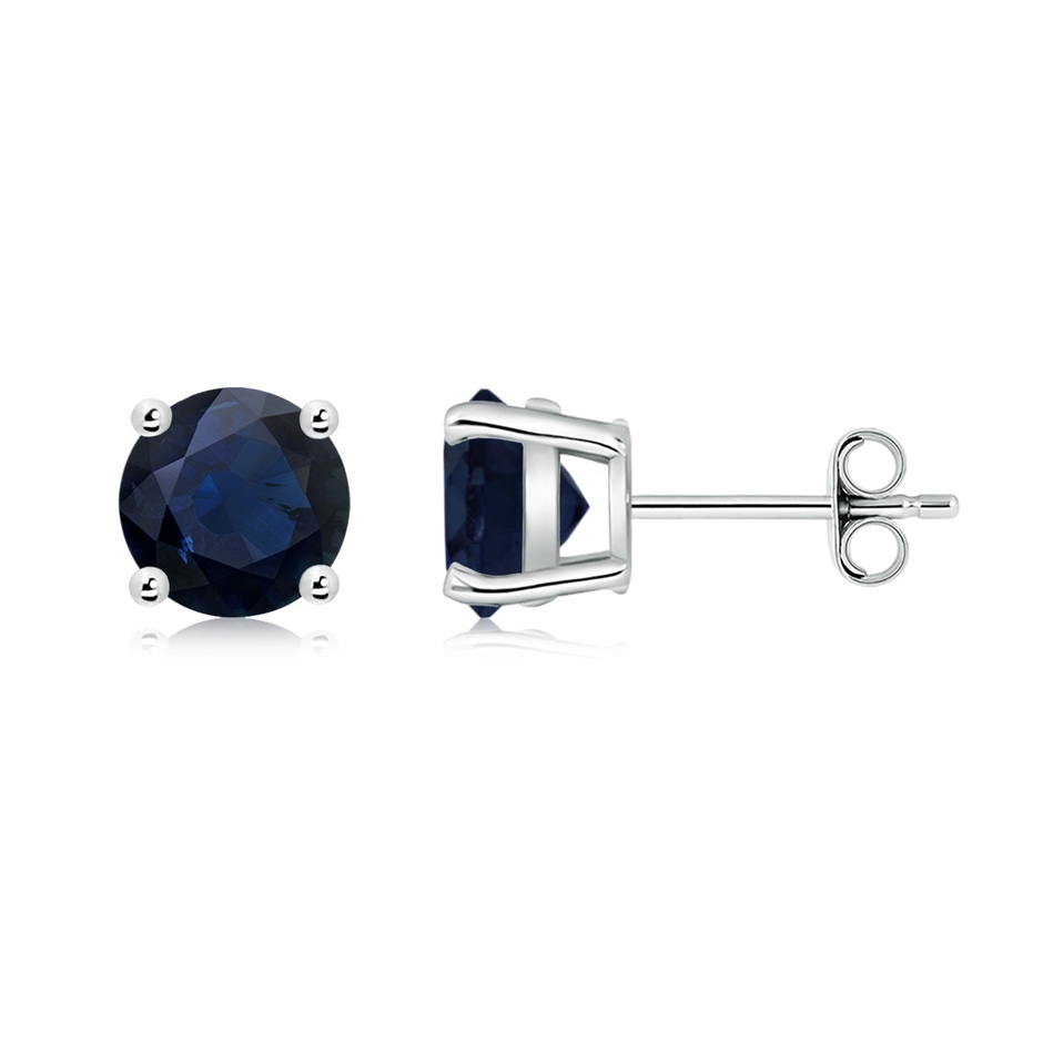 7mm A Round Blue Sapphire Stud Earrings in White Gold side 199