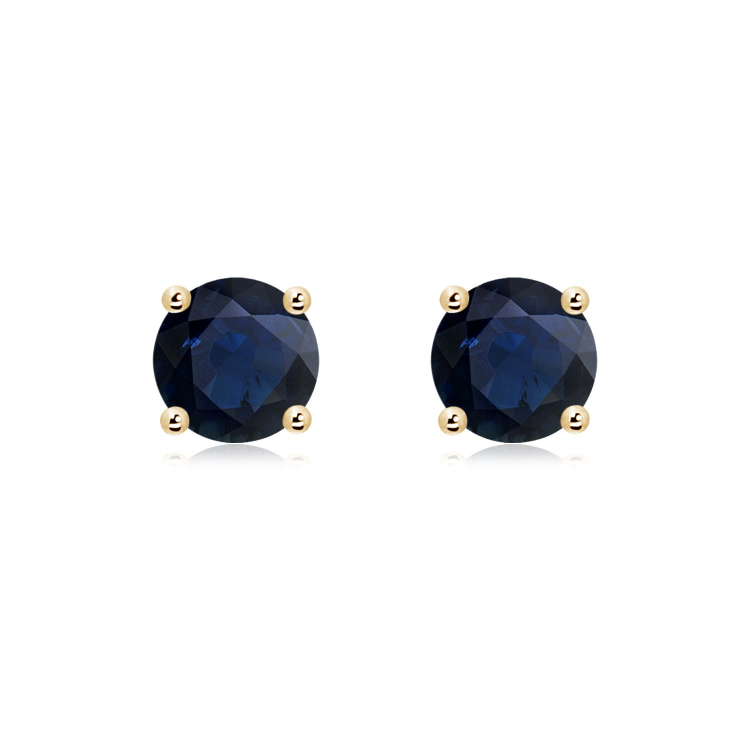 7mm A Round Blue Sapphire Stud Earrings in Yellow Gold
