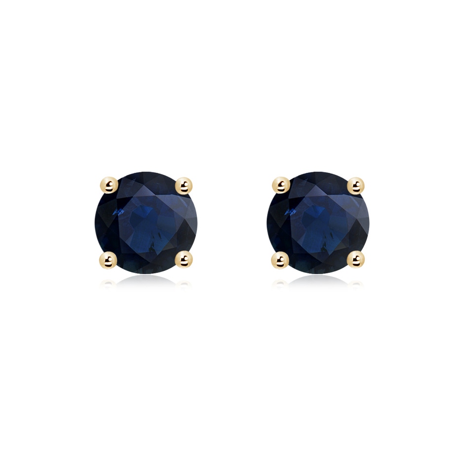 7mm A Round Blue Sapphire Stud Earrings in Yellow Gold 