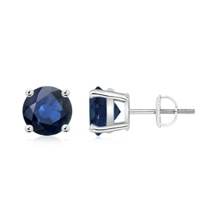 7mm AA Round Blue Sapphire Stud Earrings in P950 Platinum