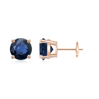 7mm AA Round Blue Sapphire Stud Earrings in Rose Gold