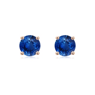 7mm AAA Round Blue Sapphire Stud Earrings in 10K Rose Gold