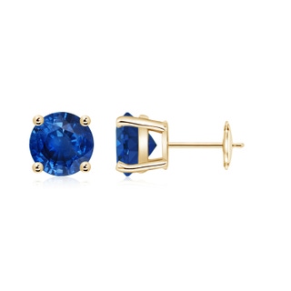 7mm AAA Round Blue Sapphire Stud Earrings in 9K Yellow Gold