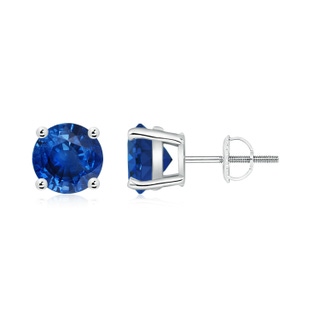 7mm AAA Round Blue Sapphire Stud Earrings in P950 Platinum