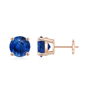 7mm AAA Round Blue Sapphire Stud Earrings in Rose Gold