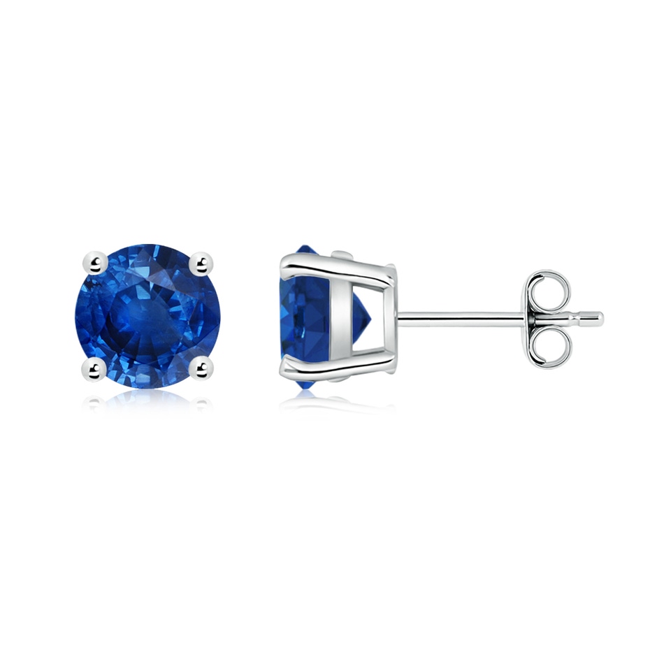 7mm AAA Round Blue Sapphire Stud Earrings in White Gold side 199