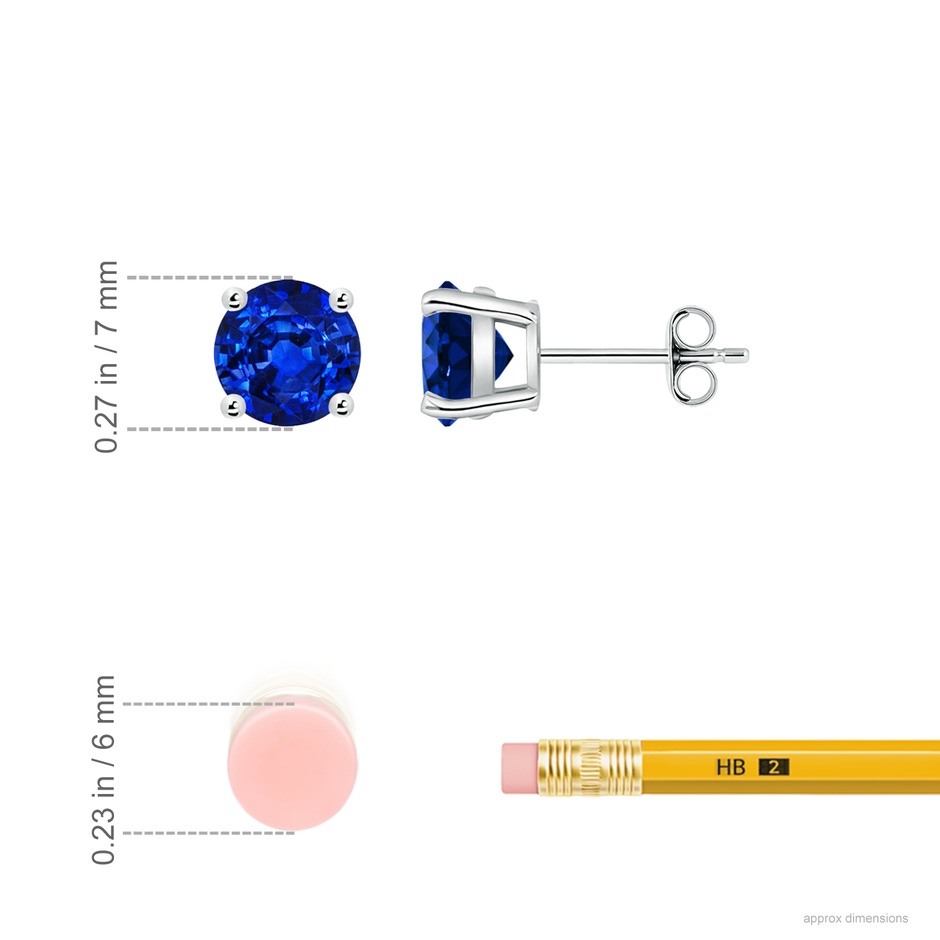 7mm AAAA Round Blue Sapphire Stud Earrings in P950 Platinum ruler
