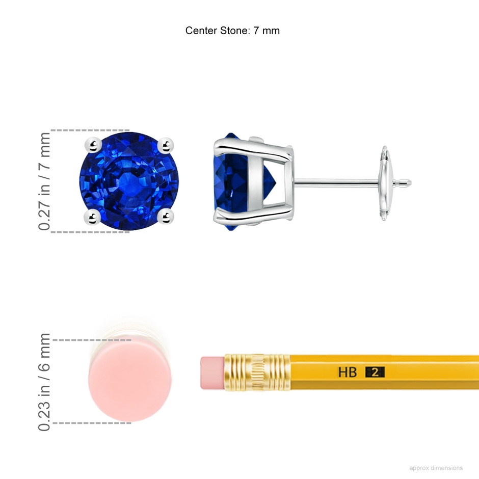 7mm Lab-Grown Round Blue Sapphire Stud Earrings in White Gold ruler