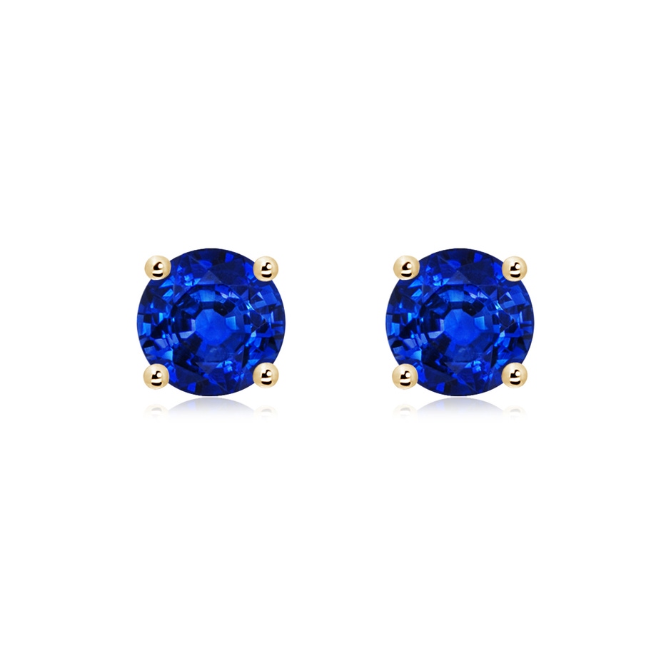7mm AAAA Round Blue Sapphire Stud Earrings in Yellow Gold 