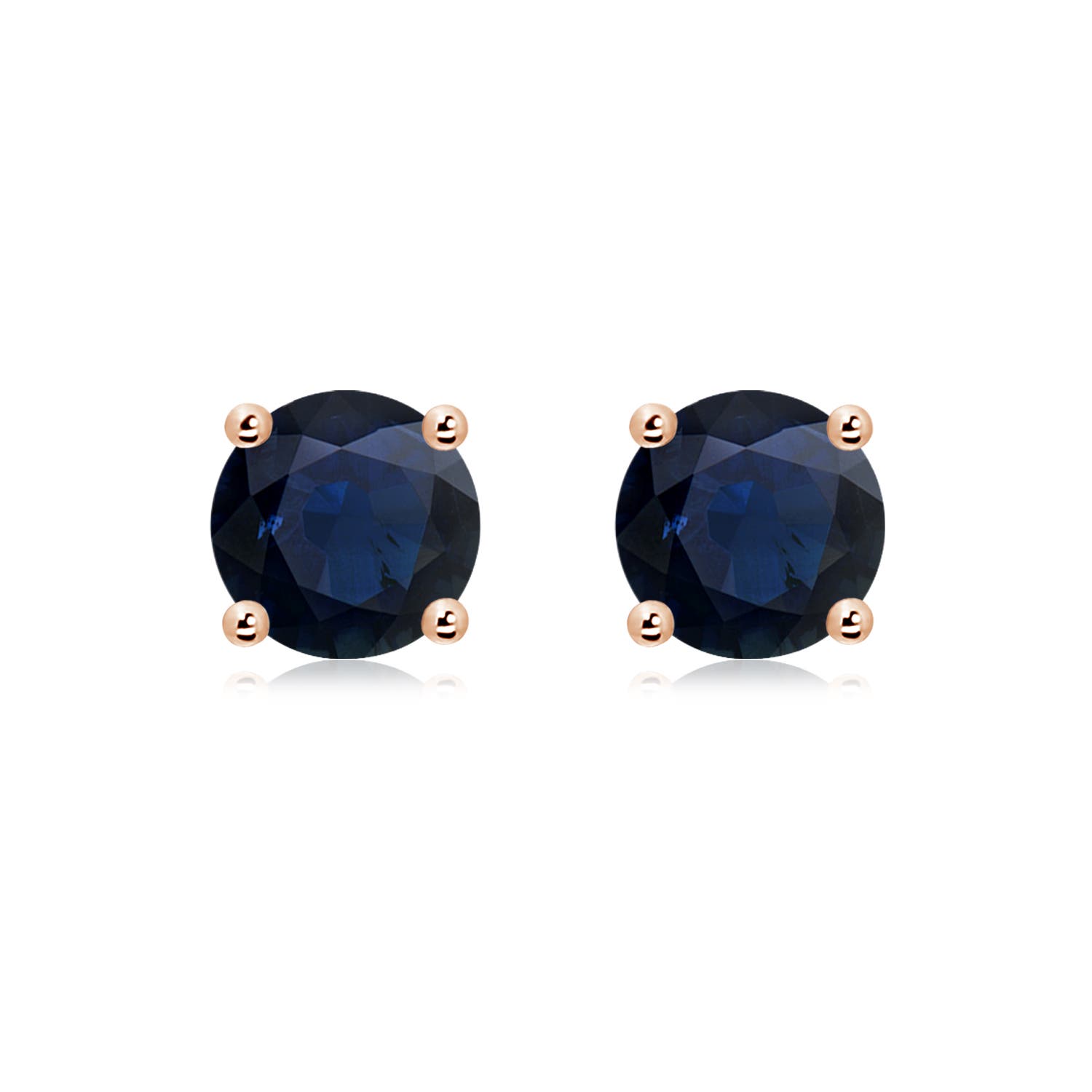 8mm A Round Blue Sapphire Stud Earrings in 18K Rose Gold