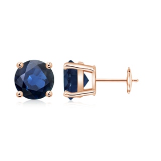 8mm AA Round Blue Sapphire Stud Earrings in 10K Rose Gold