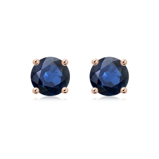 8mm AA Round Blue Sapphire Stud Earrings in 9K Rose Gold