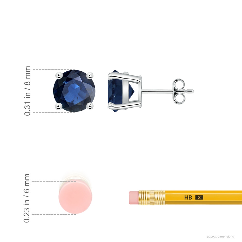 8mm AA Round Blue Sapphire Stud Earrings in P950 Platinum ruler