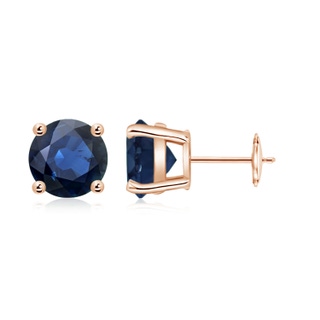 8mm AA Round Blue Sapphire Stud Earrings in Rose Gold