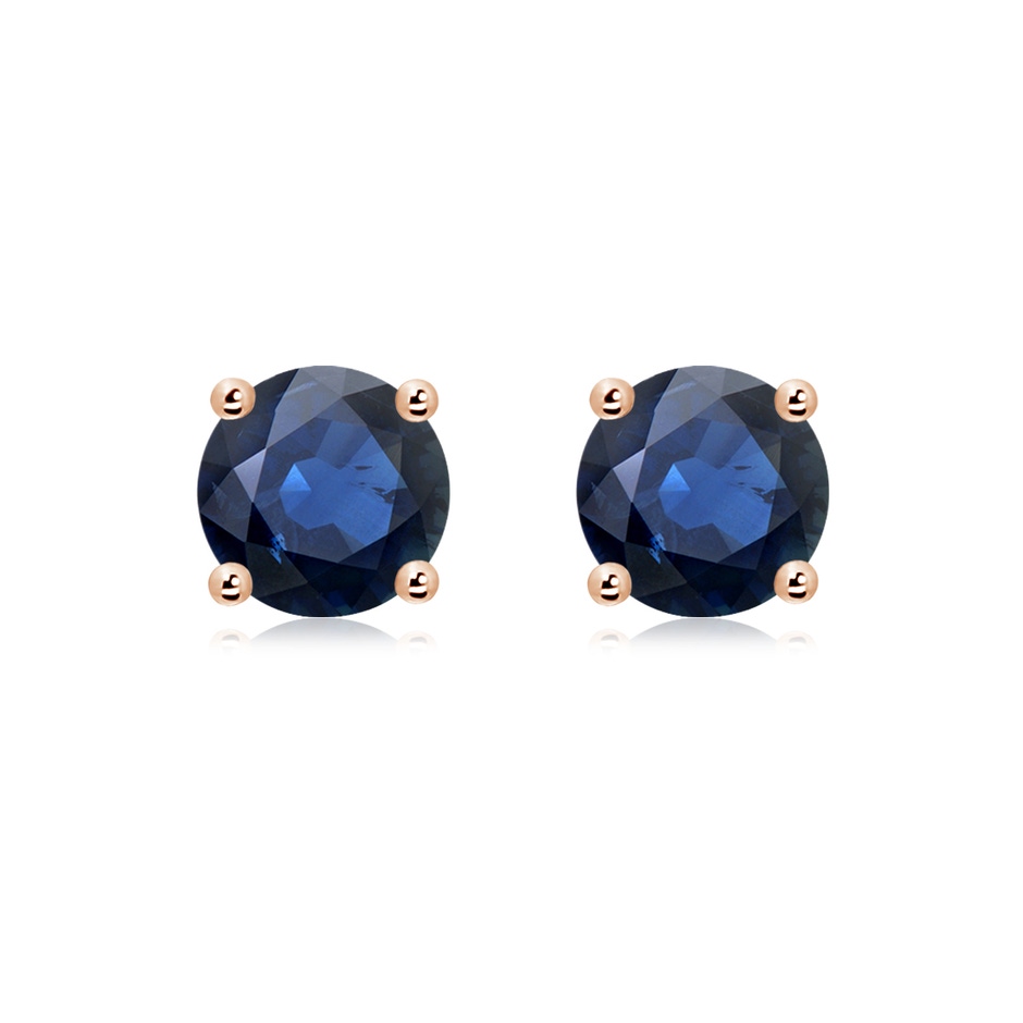 8mm AA Round Blue Sapphire Stud Earrings in Rose Gold 