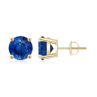 8mm AAA Round Blue Sapphire Stud Earrings in 9K Yellow Gold
