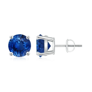 8mm AAA Round Blue Sapphire Stud Earrings in P950 Platinum