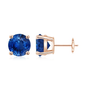 8mm AAA Round Blue Sapphire Stud Earrings in Rose Gold