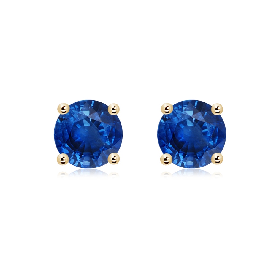 8mm AAA Round Blue Sapphire Stud Earrings in Yellow Gold 