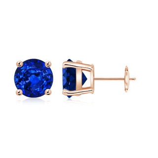 8mm AAAA Round Blue Sapphire Stud Earrings in 18K Rose Gold