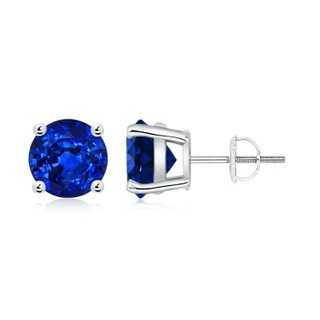 8mm AAAA Round Blue Sapphire Stud Earrings in P950 Platinum