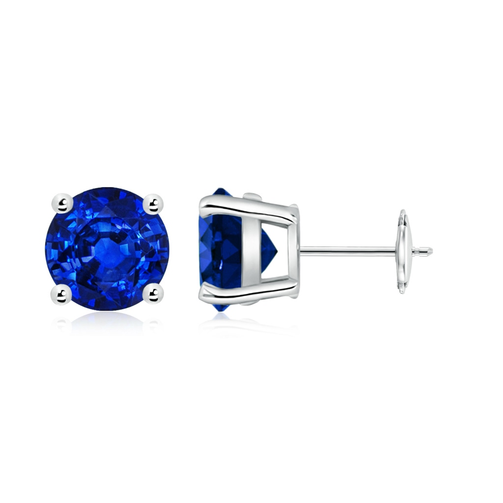 8mm Lab-Grown Round Blue Sapphire Stud Earrings in White Gold