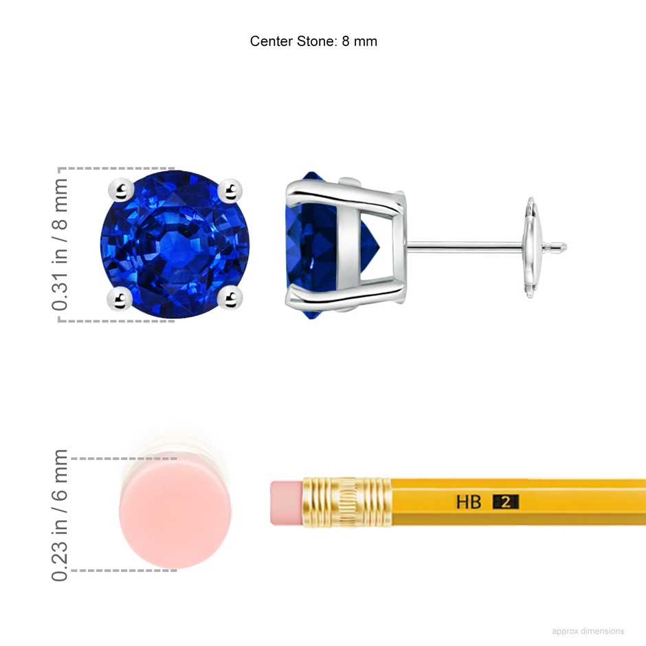 8mm Lab-Grown Round Blue Sapphire Stud Earrings in White Gold ruler