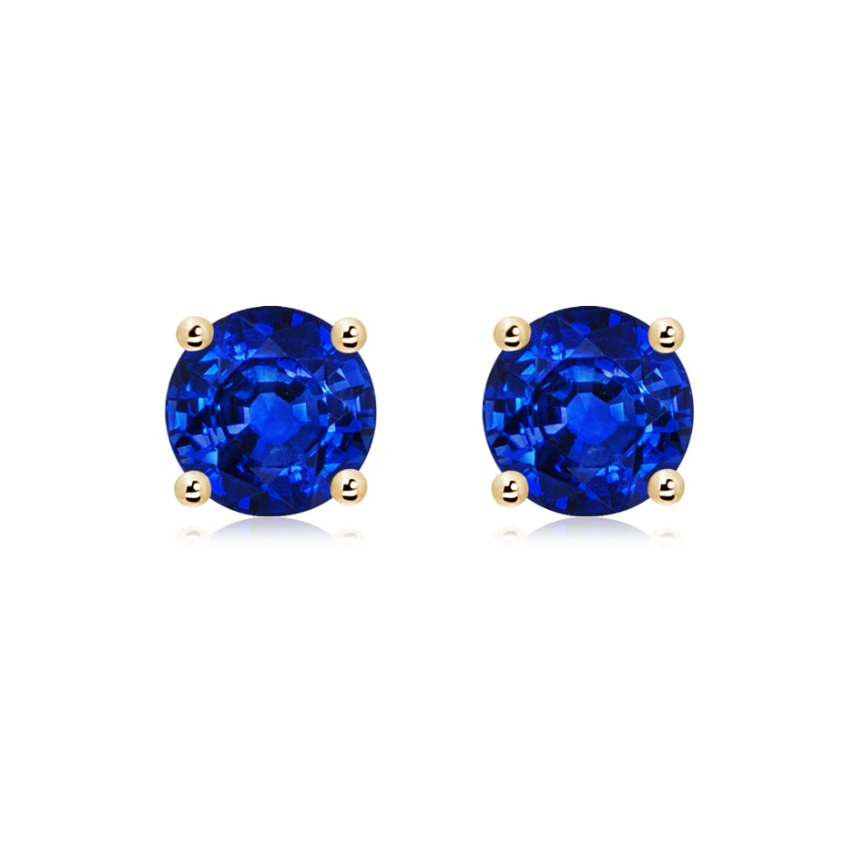 8mm AAAA Round Blue Sapphire Stud Earrings in Yellow Gold 