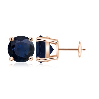 9mm A Round Blue Sapphire Stud Earrings in 10K Rose Gold