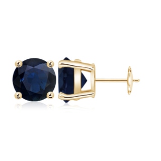 9mm A Round Blue Sapphire Stud Earrings in 9K Yellow Gold