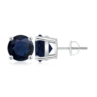 9mm A Round Blue Sapphire Stud Earrings in P950 Platinum