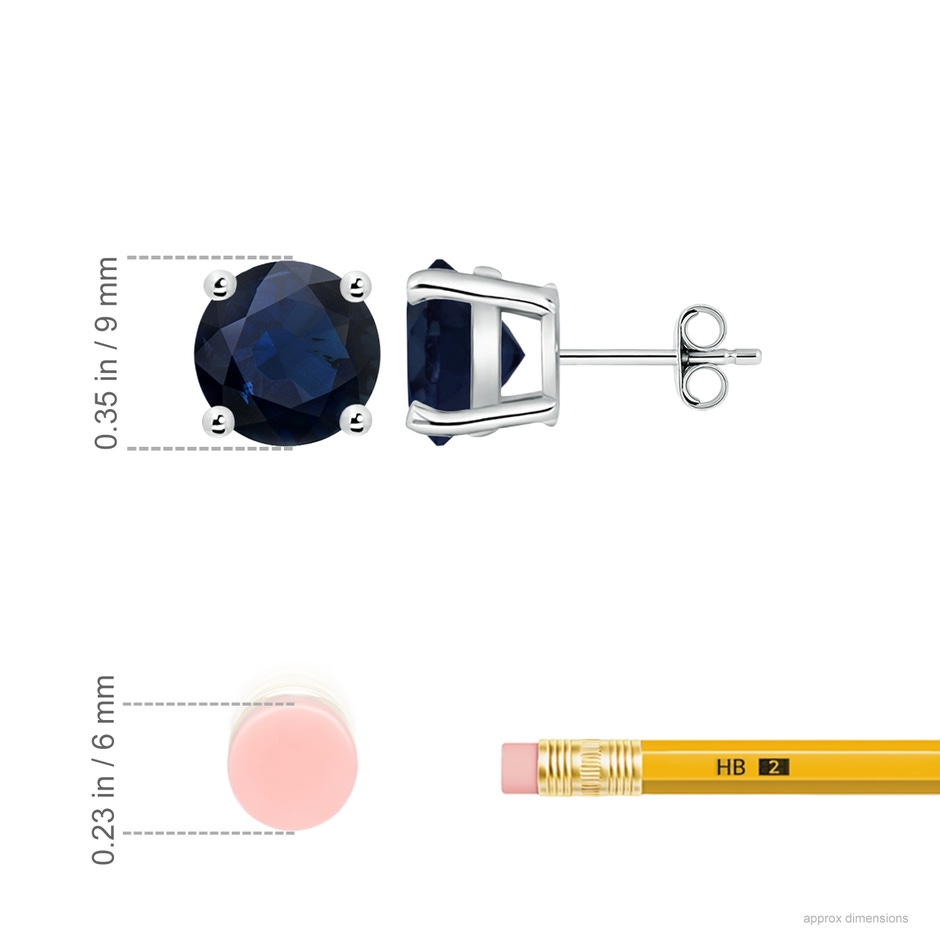 9mm A Round Blue Sapphire Stud Earrings in P950 Platinum ruler