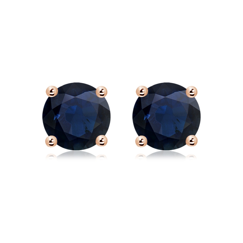 9mm A Round Blue Sapphire Stud Earrings in Rose Gold 