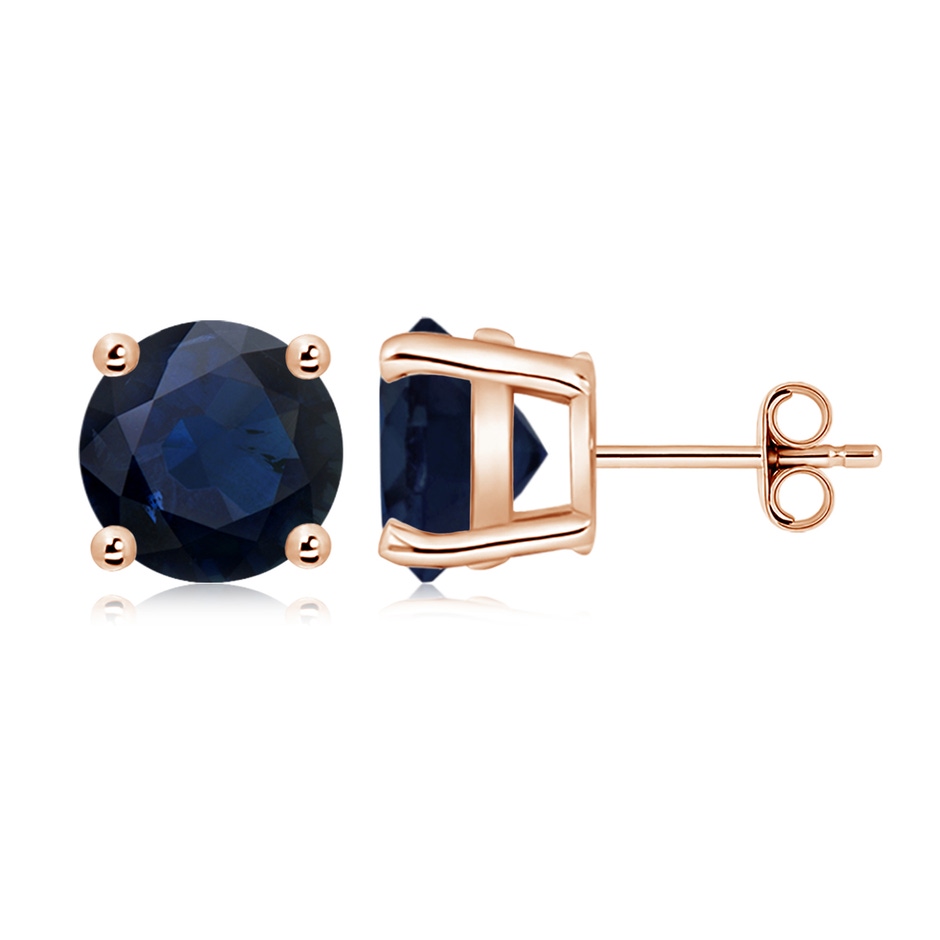 9mm A Round Blue Sapphire Stud Earrings in Rose Gold side 199