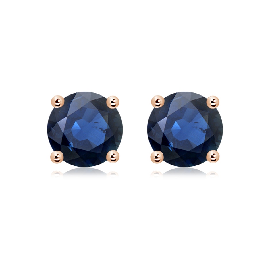 9mm AA Round Blue Sapphire Stud Earrings in 18K Rose Gold 