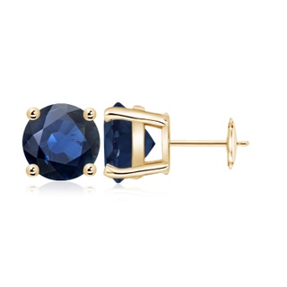 9mm AA Round Blue Sapphire Stud Earrings in 9K Yellow Gold