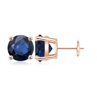 9mm AA Round Blue Sapphire Stud Earrings in Rose Gold