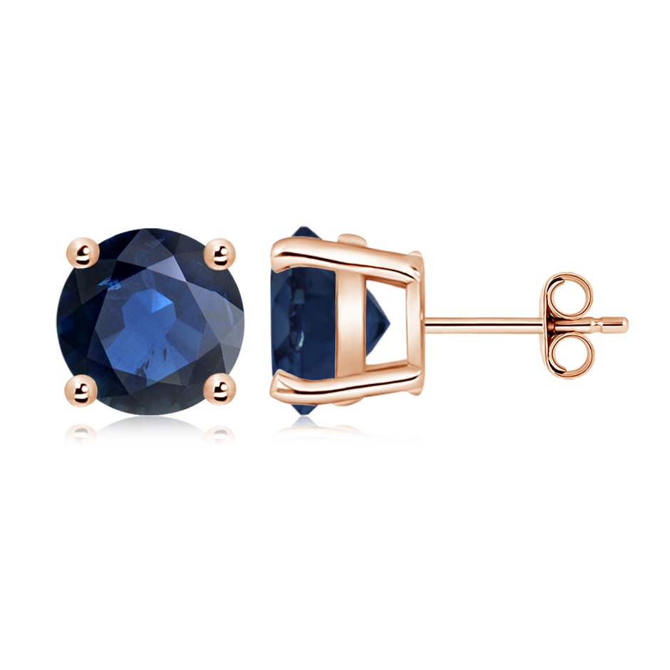 9mm AA Round Blue Sapphire Stud Earrings in Rose Gold side 199
