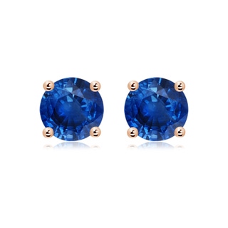 9mm AAA Round Blue Sapphire Stud Earrings in 18K Rose Gold