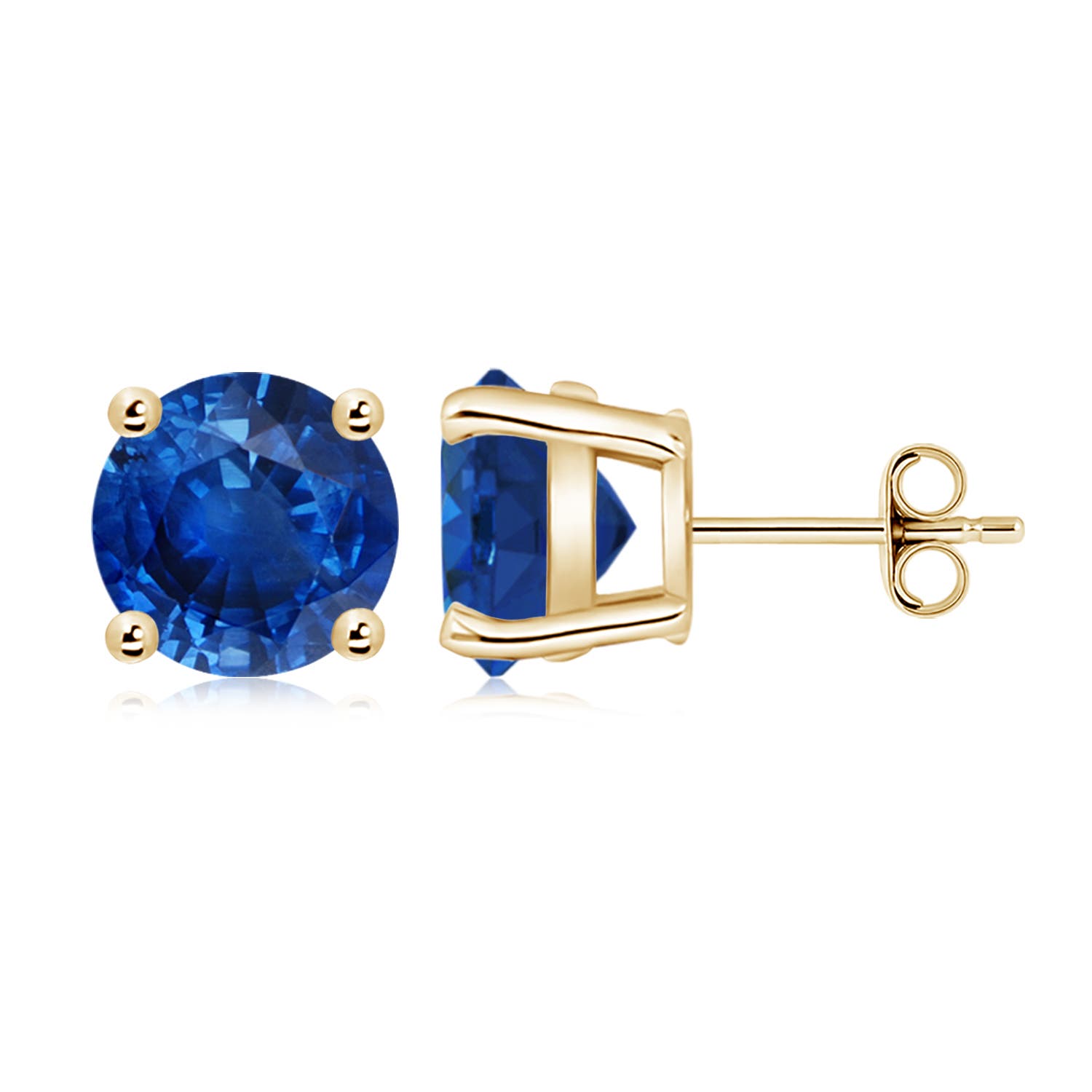 9mm AAA Round Blue Sapphire Stud Earrings in 18K Yellow Gold