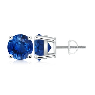 9mm AAA Round Blue Sapphire Stud Earrings in P950 Platinum