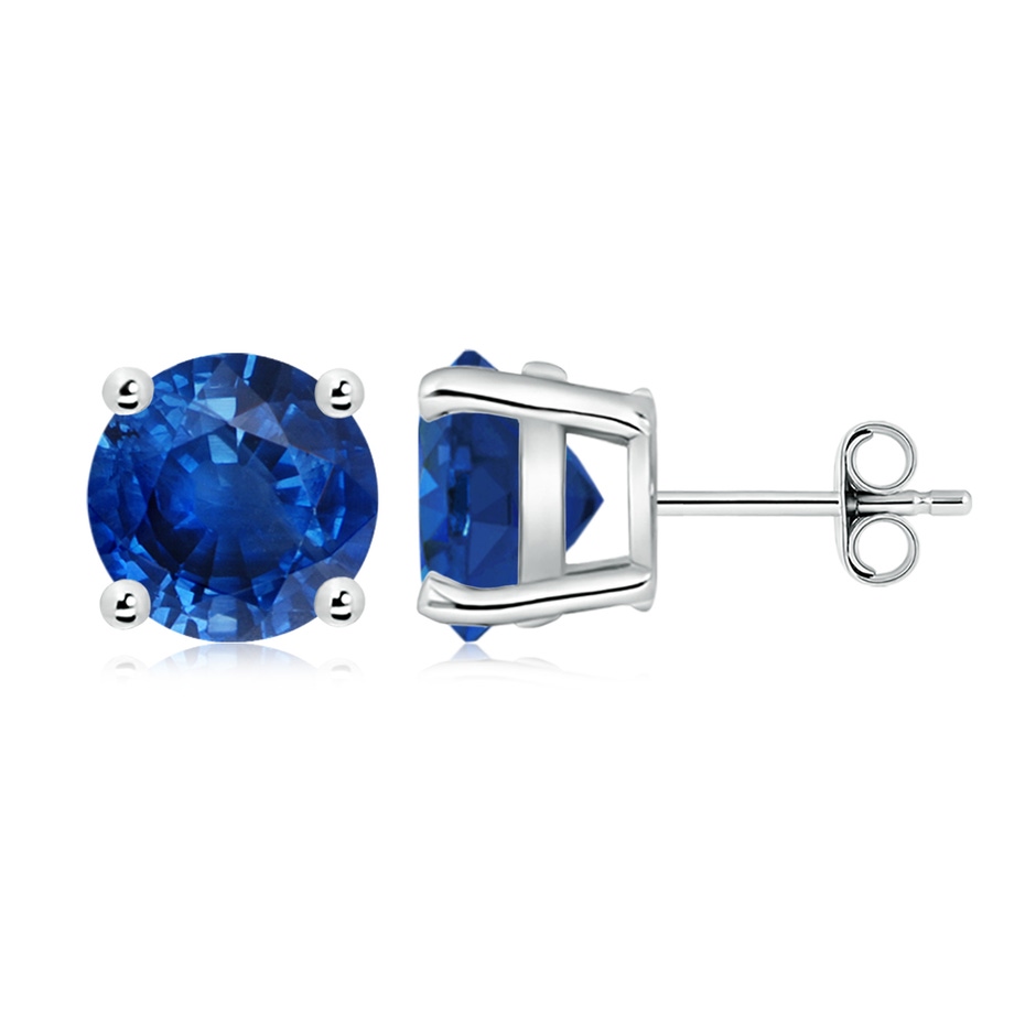 9mm AAA Round Blue Sapphire Stud Earrings in P950 Platinum side 199