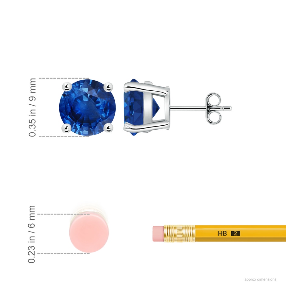 9mm AAA Round Blue Sapphire Stud Earrings in P950 Platinum ruler