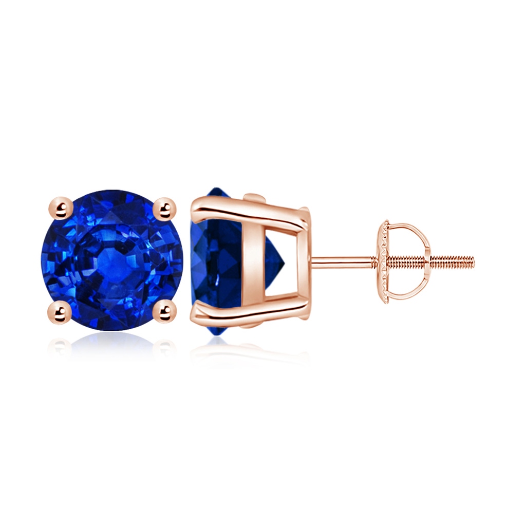 9mm AAAA Round Blue Sapphire Stud Earrings in 9K Rose Gold
